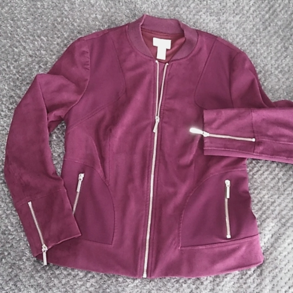 Chico's Jacket,Ultra Suede and Stretch Knit, with zipper detail
